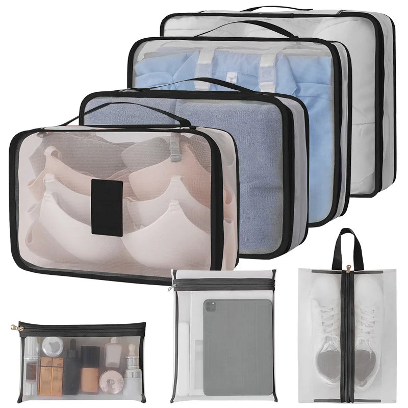 7-piece nylon travel organizer mesh packing cubes set for luggage storage - product image