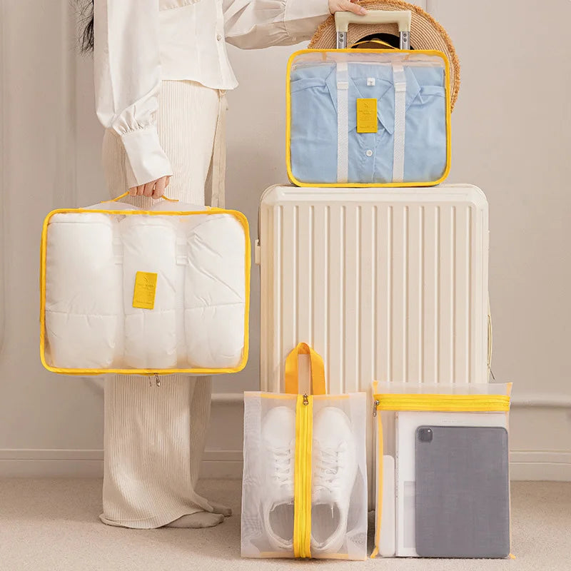7-piece nylon travel organizer mesh packing cubes set for luggage storage - product image