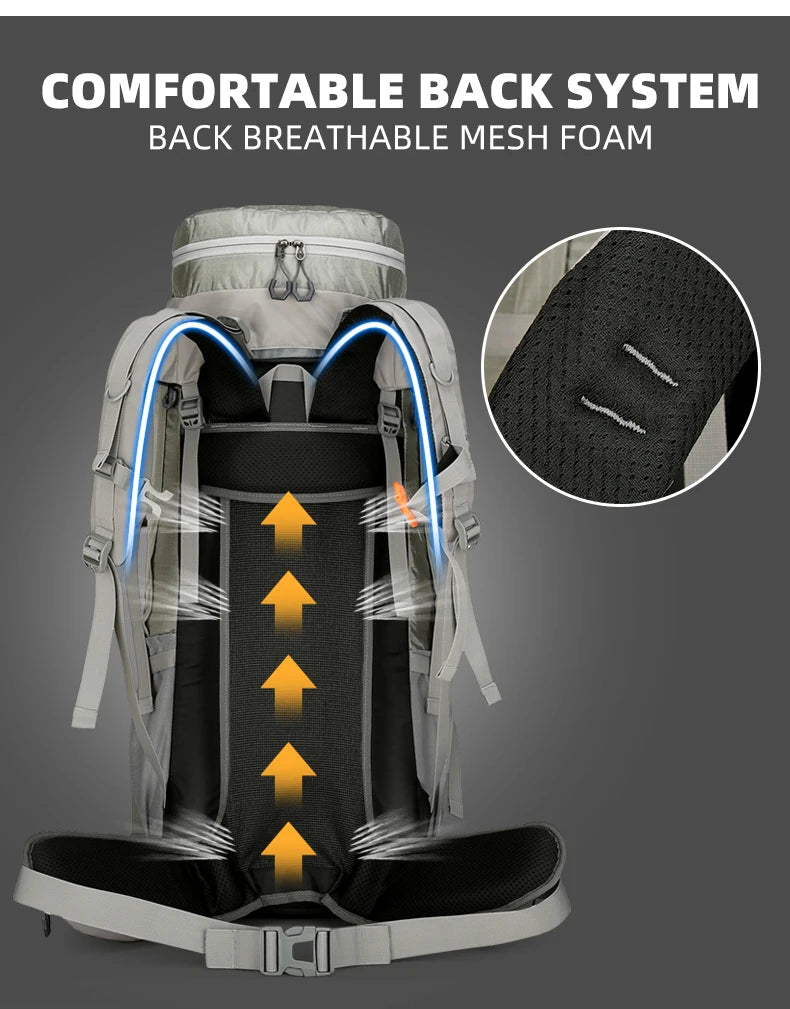75l large capacity camping backpack with detachable stand and rain cover - product image