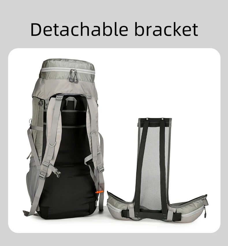 75l large capacity camping backpack with detachable stand and rain cover - product image