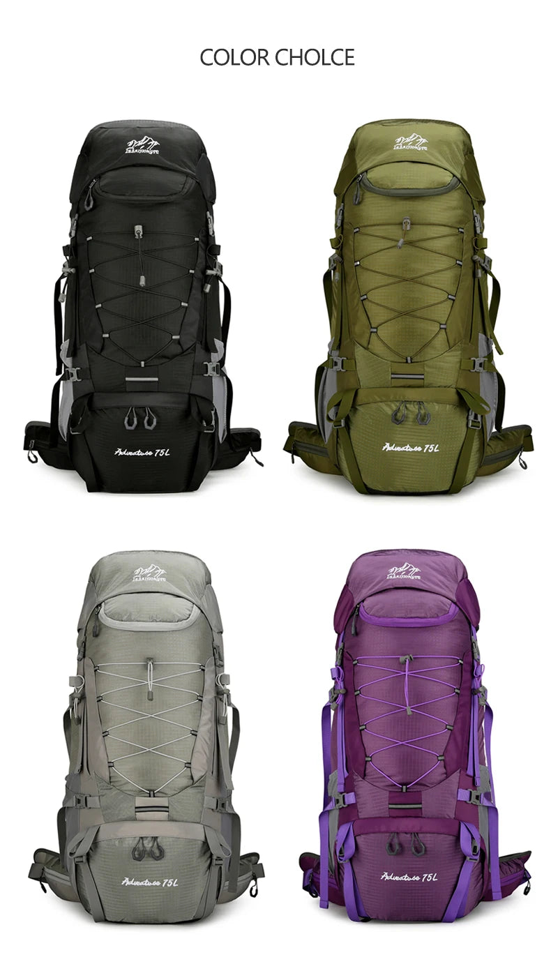 75l large capacity camping backpack with detachable stand and rain cover - product image