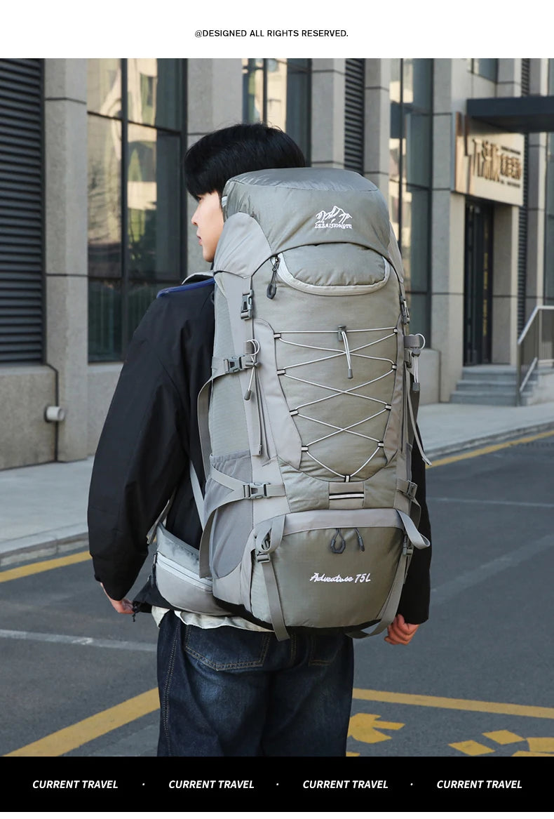 75l large capacity camping backpack with detachable stand and rain cover - product image