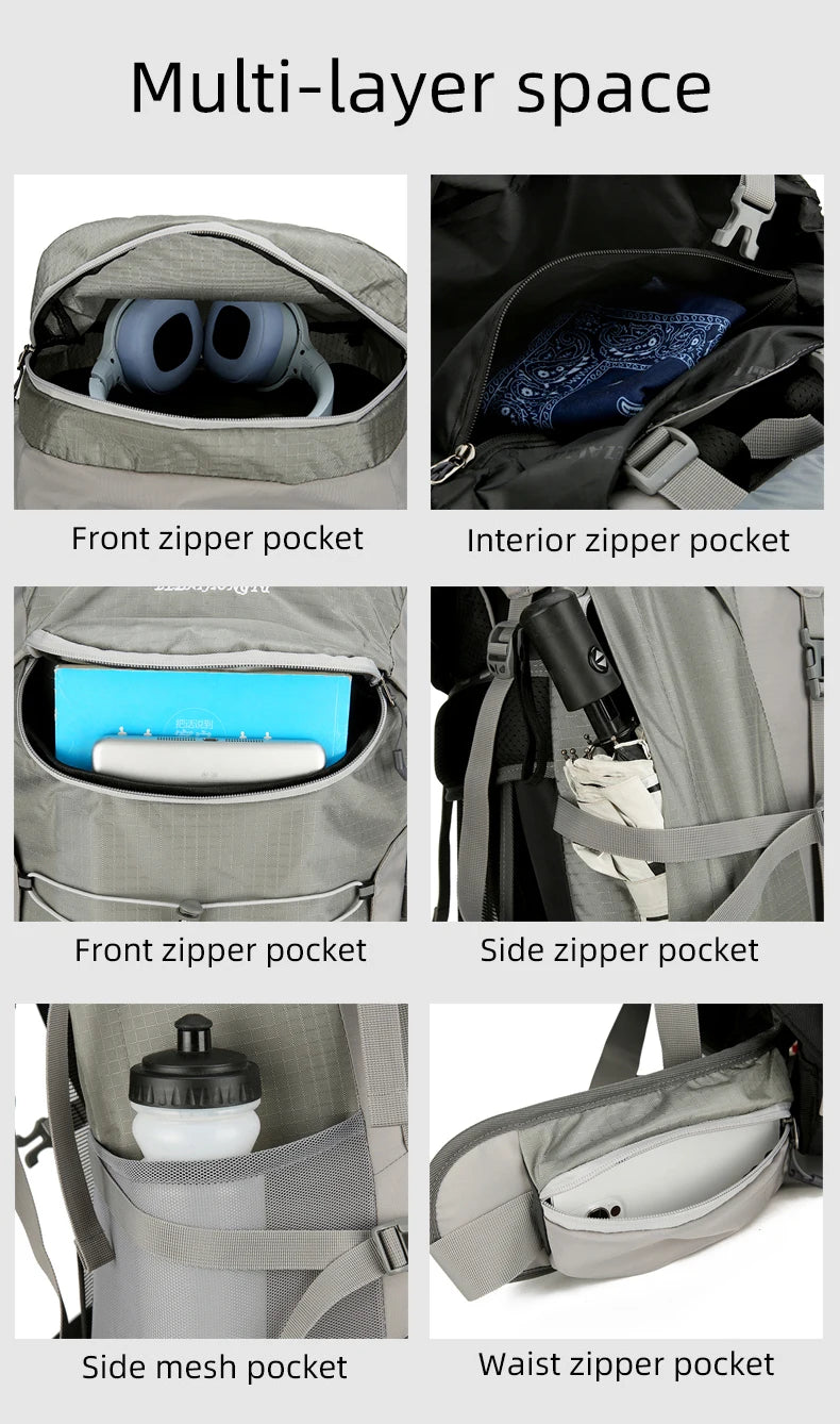 75l large capacity camping backpack with detachable stand and rain cover - product image