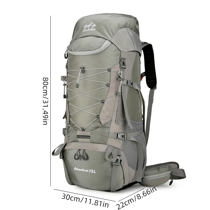 75l large capacity camping backpack with detachable stand and rain cover - product image