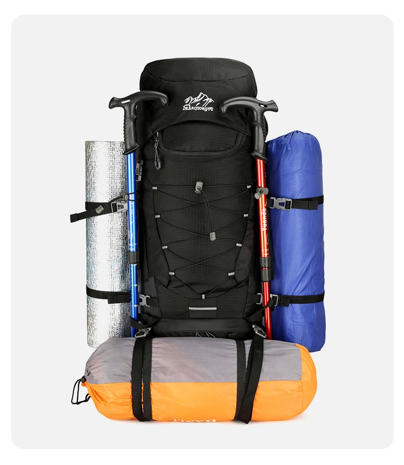 75l large capacity camping backpack with detachable stand and rain cover - product image