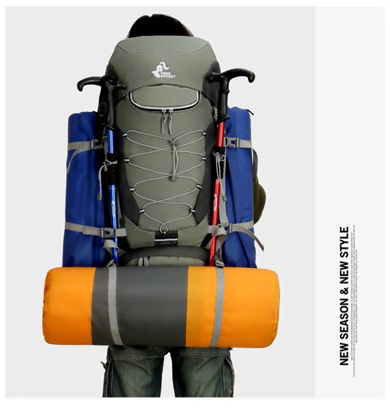 75l large capacity camping backpack with rain cover, nylon material - product image