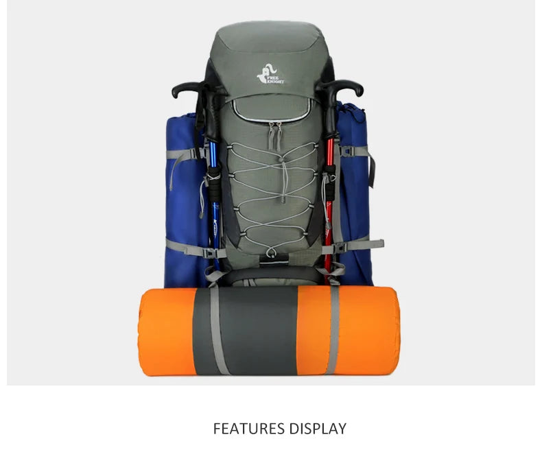 75l large capacity camping backpack with rain cover, nylon material - product image