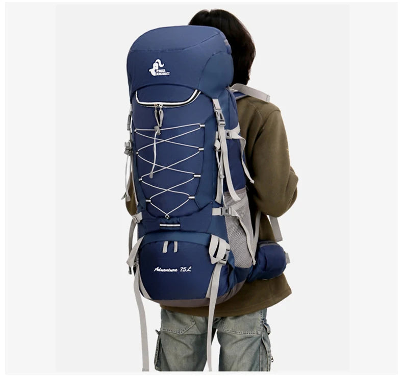 75l large capacity camping backpack with rain cover, nylon material - product image