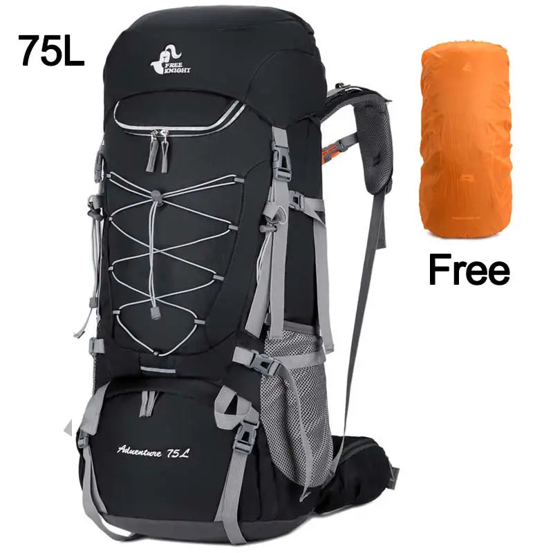 75l large capacity camping backpack with rain cover, nylon material - product image
