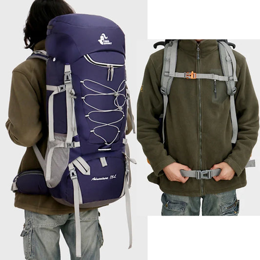 75l large capacity camping backpack with rain cover, nylon material - product image