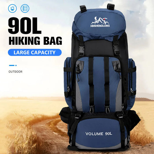90l waterproof large capacity hiking trekking backpack with nylon material - product image