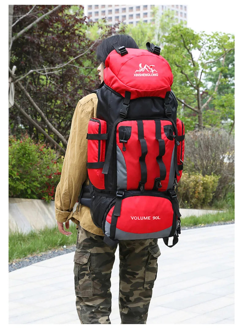 90l waterproof large capacity hiking trekking backpack with nylon material - product image
