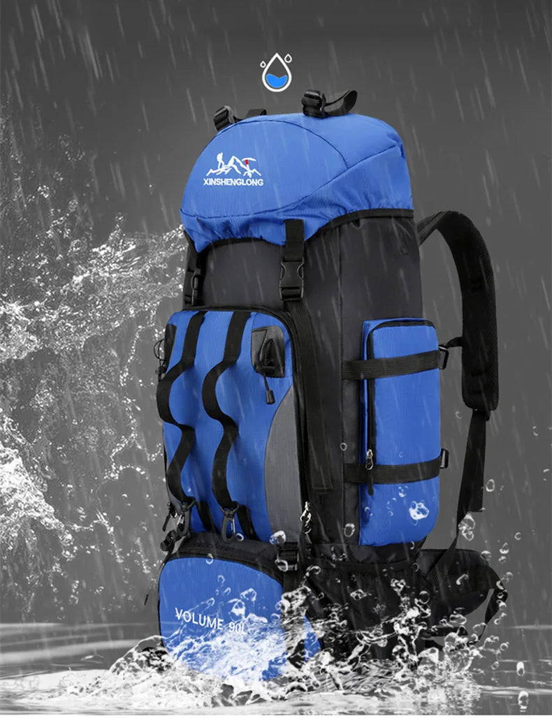 90l waterproof large capacity hiking trekking backpack with nylon material - product image