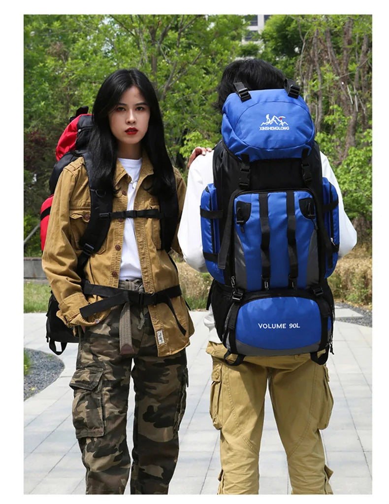 90l waterproof large capacity hiking trekking backpack with nylon material - product image