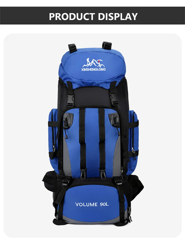 90l waterproof large capacity hiking trekking backpack with nylon material - product image