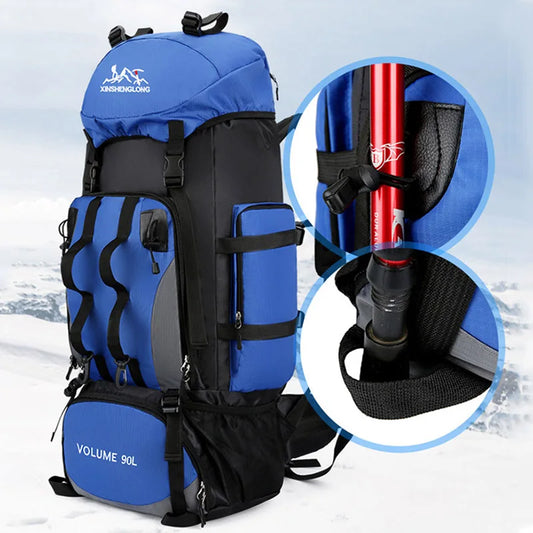 90l waterproof large capacity hiking trekking backpack with nylon material - product image