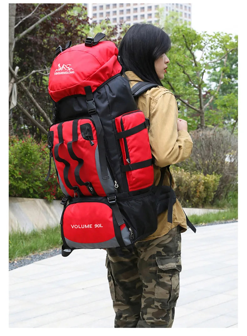 90l waterproof large capacity hiking trekking backpack with nylon material - product image