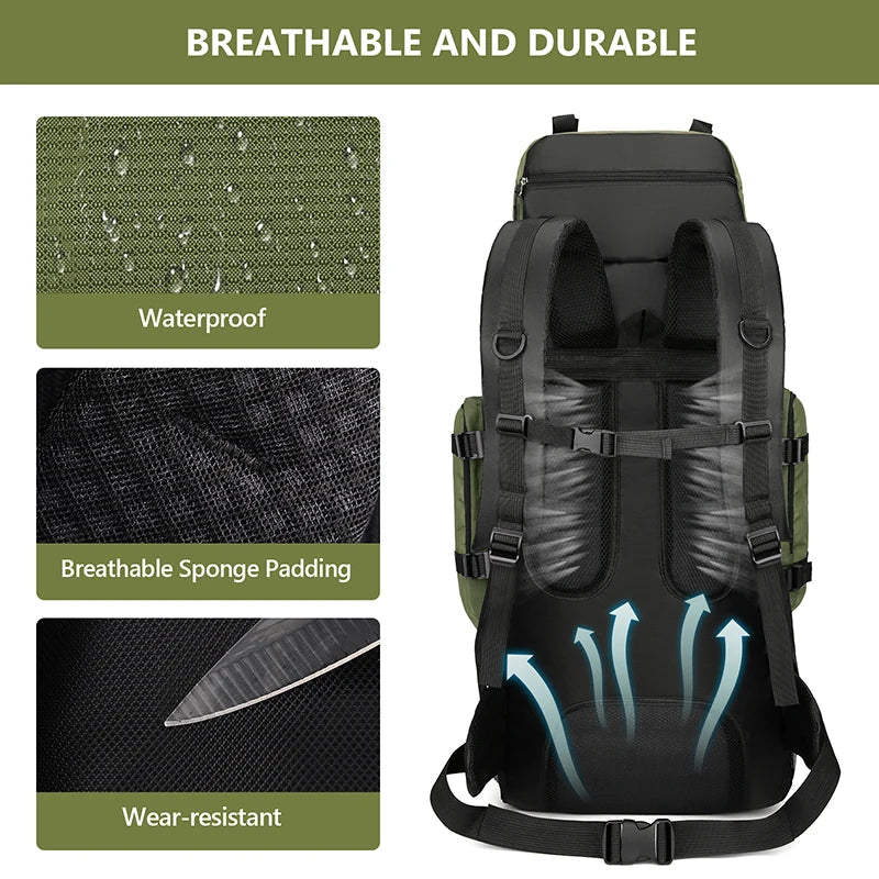 90l waterproof nylon camping backpack molle multiple storage pockets - product image