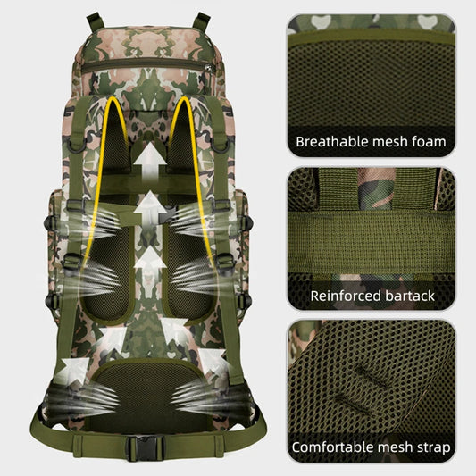 90l waterproof nylon tactical hiking camping backpack with multiple pockets - product image