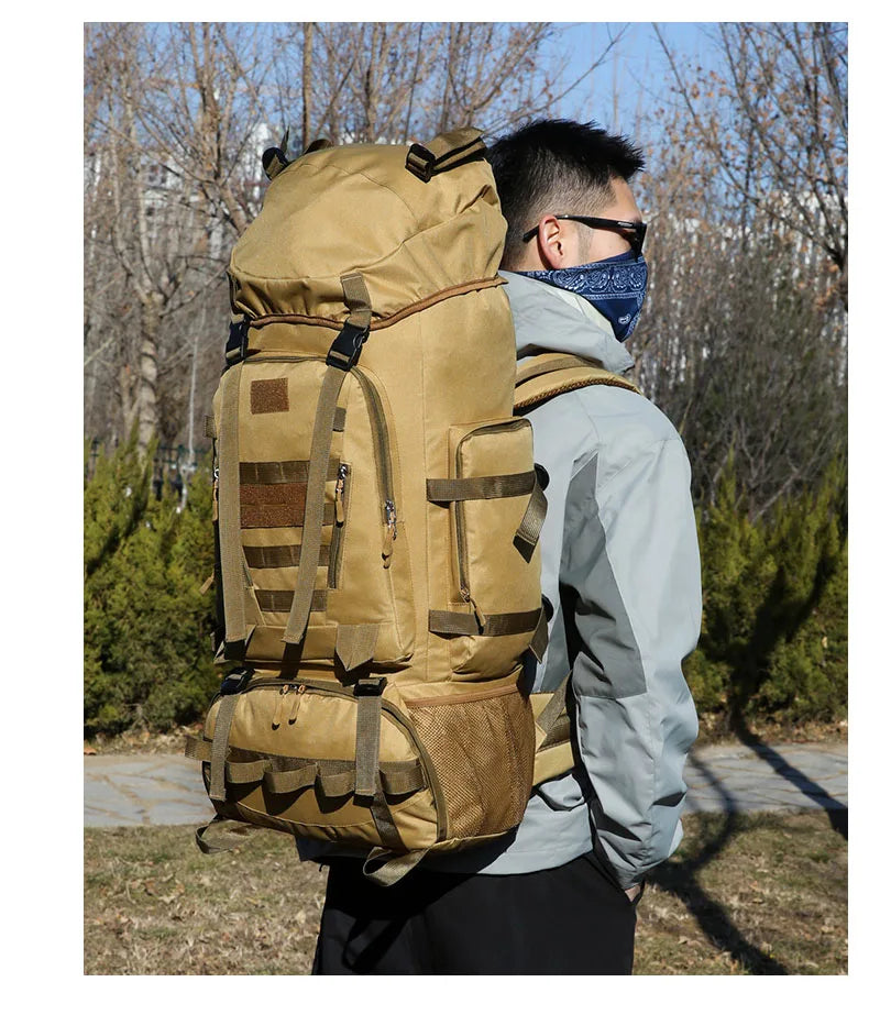 90l waterproof nylon tactical hiking camping backpack with multiple pockets - product image