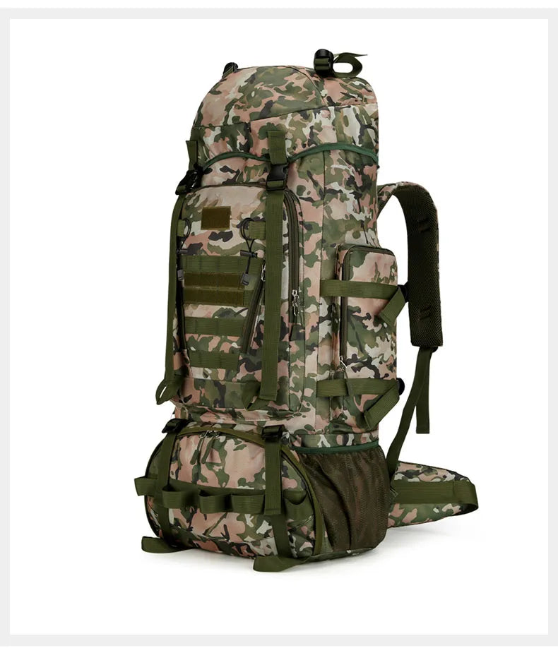 90l waterproof nylon tactical hiking camping backpack with multiple pockets - product image