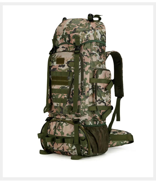 90l waterproof nylon tactical hiking camping backpack with multiple pockets - product image