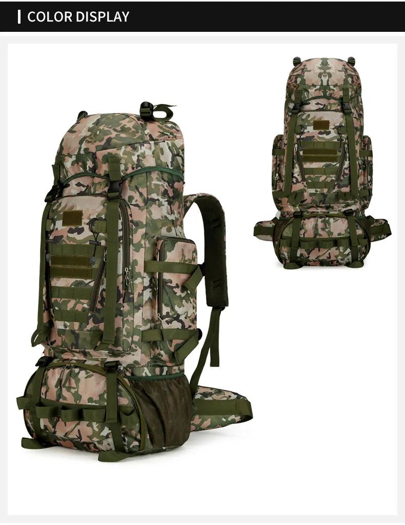 90l waterproof nylon tactical hiking camping backpack with multiple pockets - product image