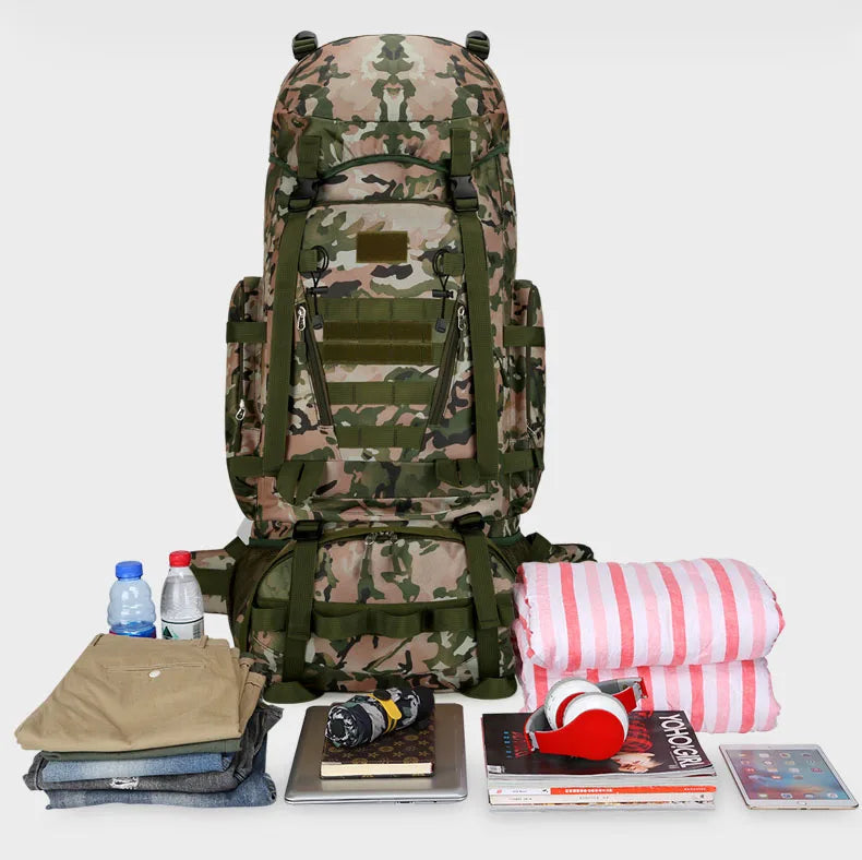90l waterproof nylon tactical hiking camping backpack with multiple pockets - product image