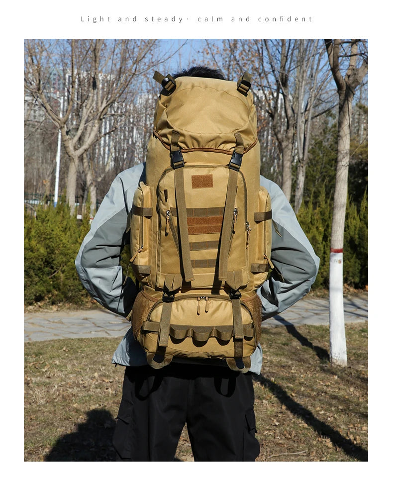 90l waterproof nylon tactical hiking camping backpack with multiple pockets - product image