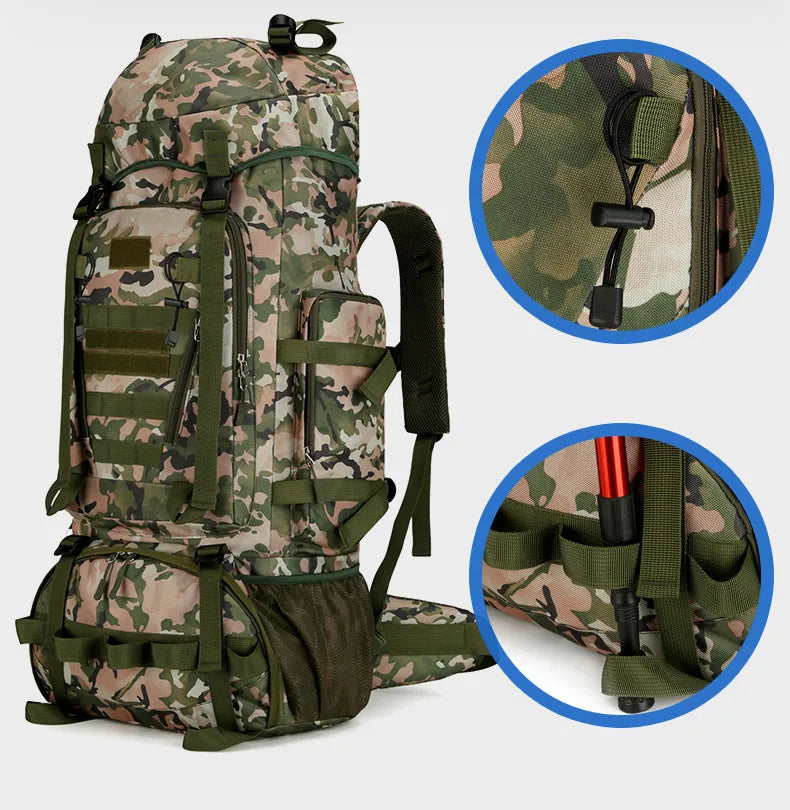 90l waterproof nylon tactical hiking camping backpack with multiple pockets - product image