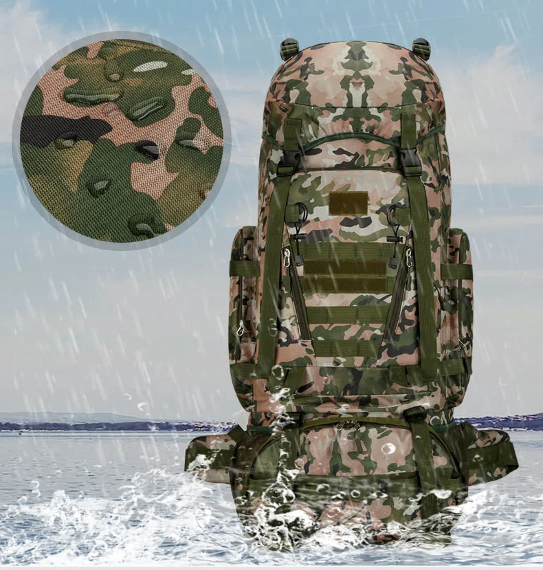 90l waterproof nylon tactical hiking camping backpack with multiple pockets - product image