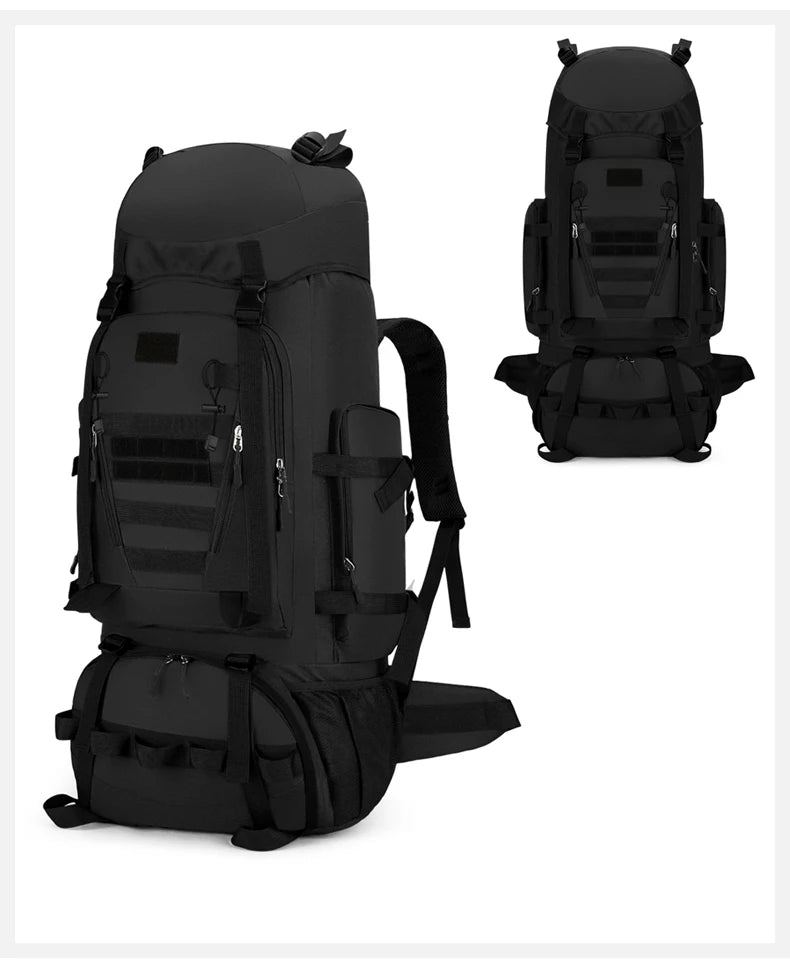 90l waterproof nylon tactical hiking camping backpack with multiple pockets - product image