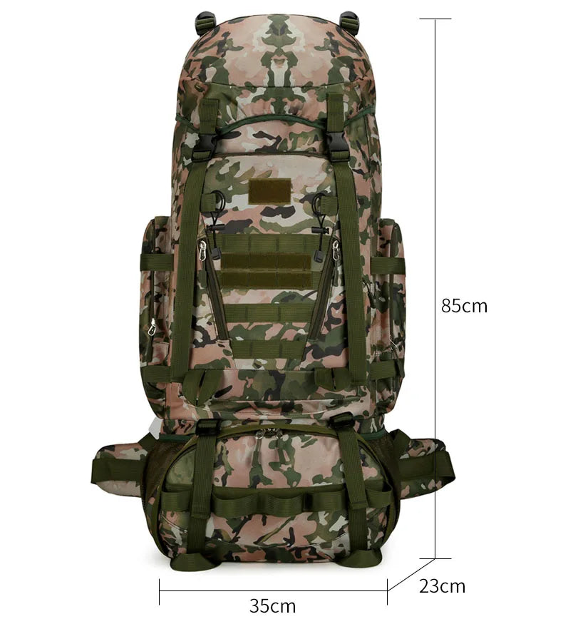 90l waterproof nylon tactical hiking camping backpack with multiple pockets - product image