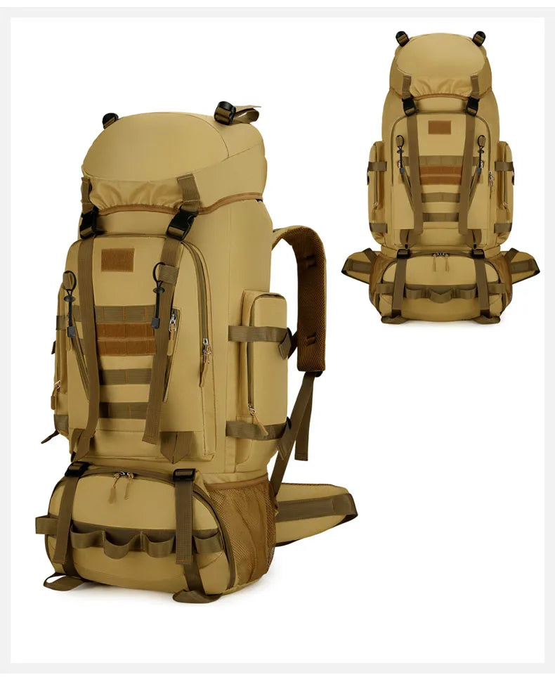 90l waterproof nylon tactical hiking camping backpack with multiple pockets - product image