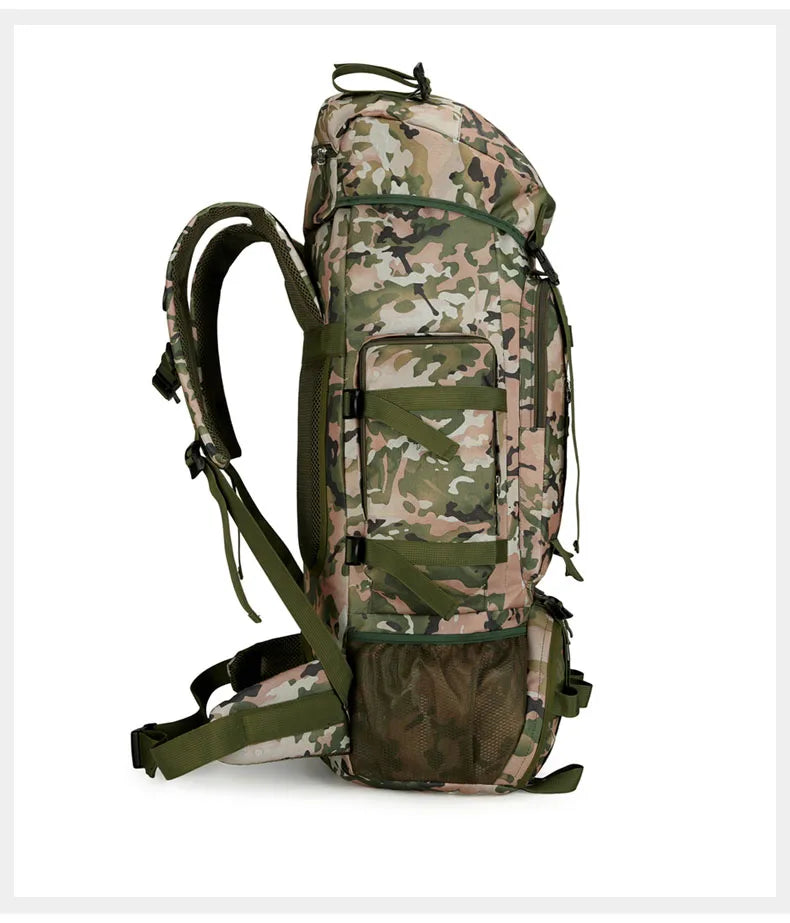 90l waterproof nylon tactical hiking camping backpack with multiple pockets - product image