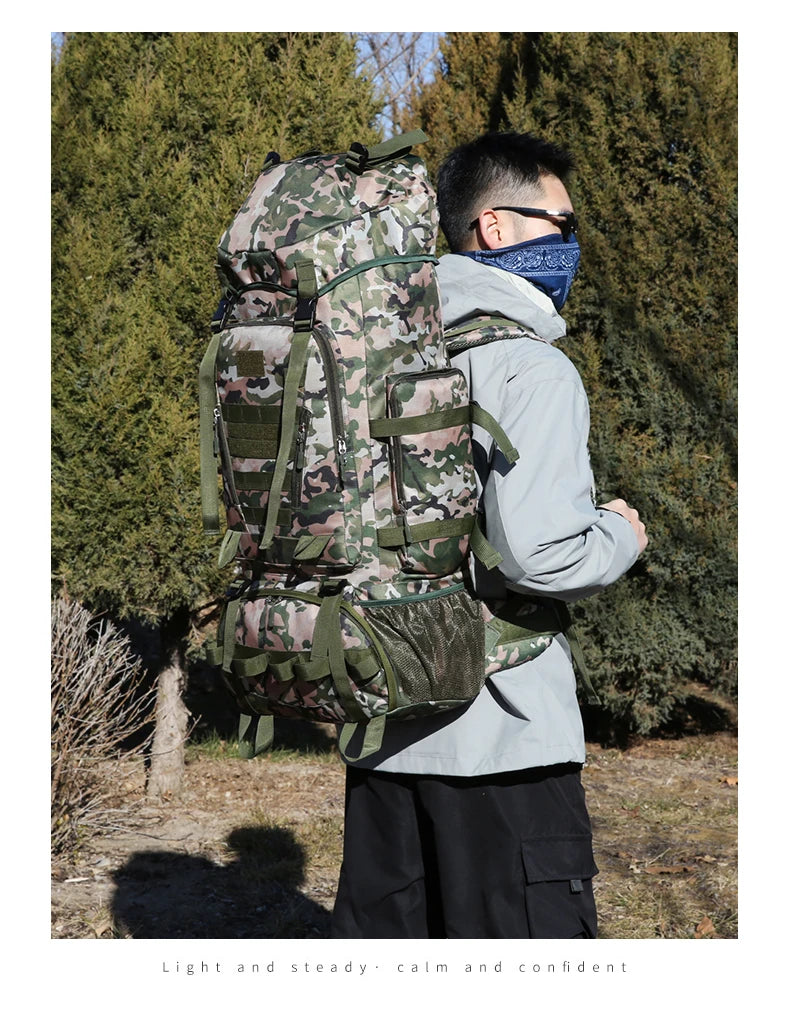 90l waterproof nylon tactical hiking camping backpack with multiple pockets - product image