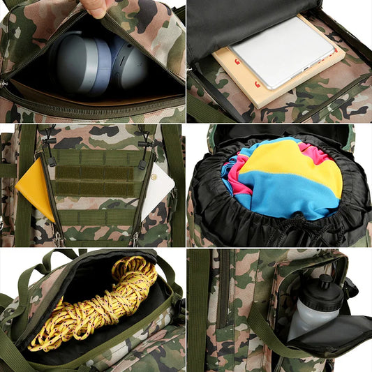 90l waterproof nylon tactical hiking camping backpack with multiple pockets - product image
