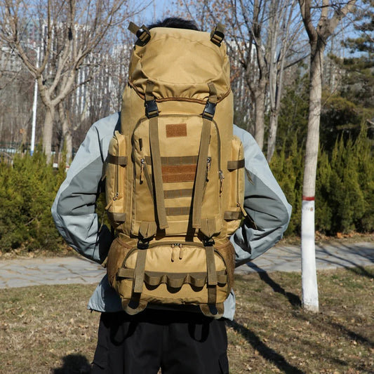 90l waterproof nylon tactical hiking camping backpack with multiple pockets - product image