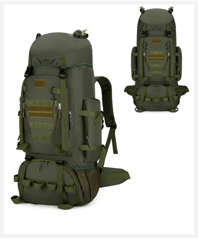 90l waterproof nylon tactical hiking camping backpack with multiple pockets - product image