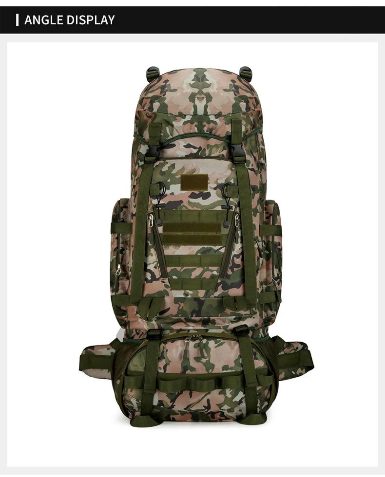 90l waterproof nylon tactical hiking camping backpack with multiple pockets - product image