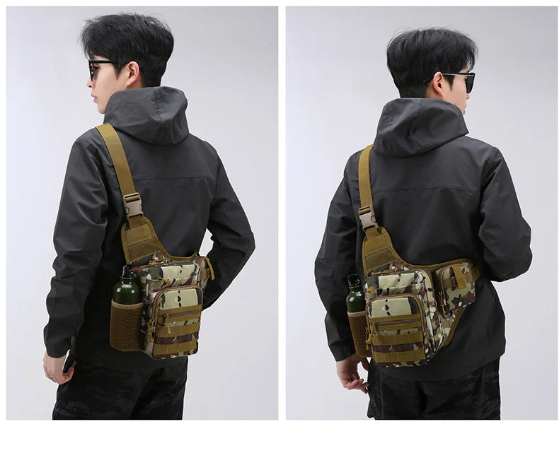 Camping climbing nylon chest pouch molle system multi-compartment waist fanny pack - product image