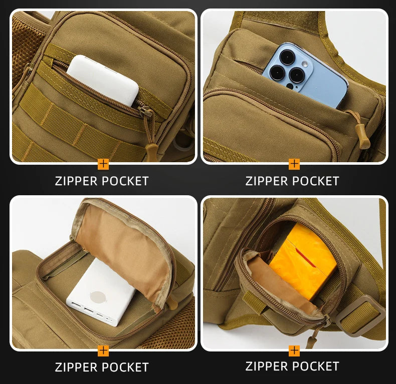 Camping climbing nylon chest pouch molle system multi-compartment waist fanny pack - product image