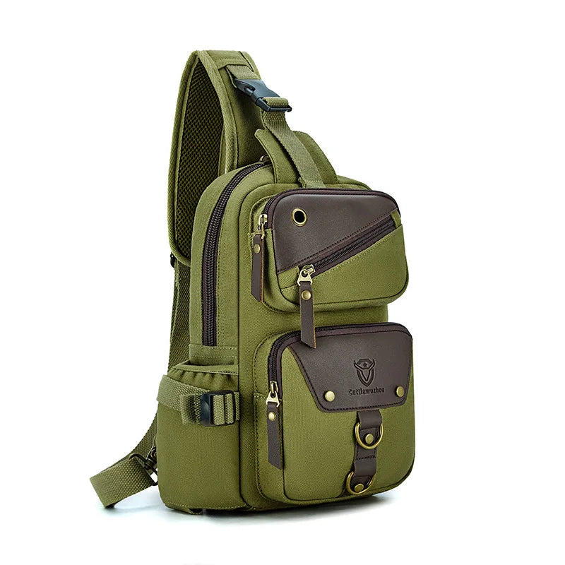 Camping shoulder bag canvas multi-pocket headphone jack detachable strap - product image