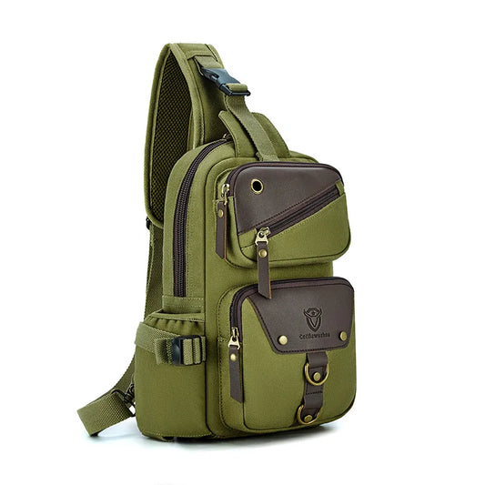 Camping shoulder bag canvas multi-pocket headphone jack detachable strap - product image