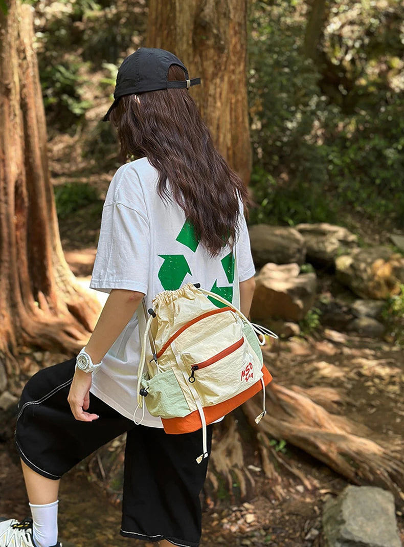 Drawstring nylon gym bag large capacity lightweight shoulder crossbody pack - product image