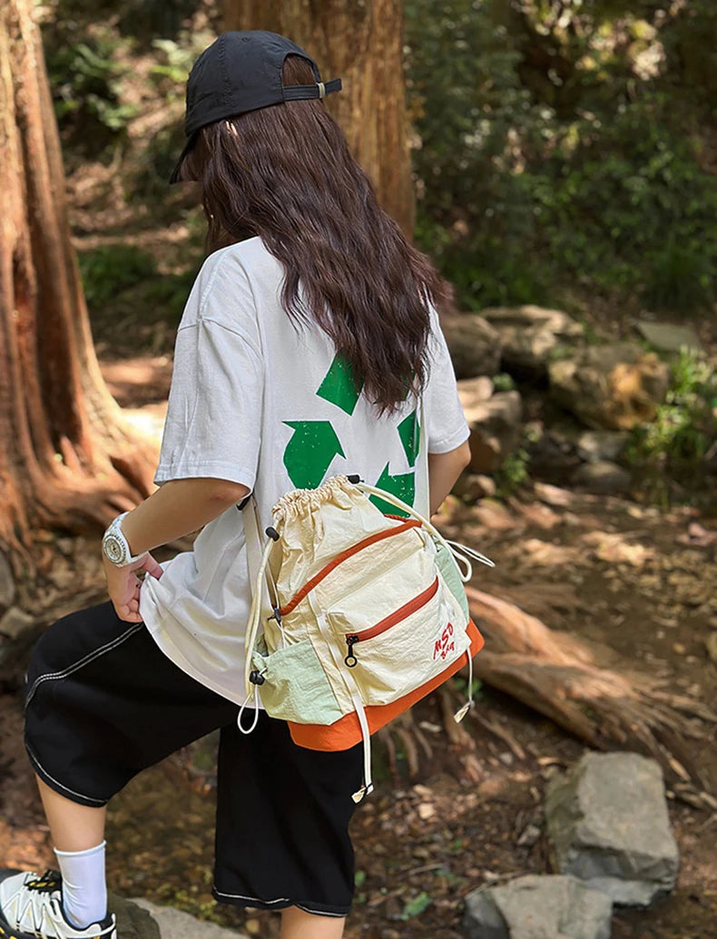 Drawstring nylon gym bag large capacity lightweight shoulder crossbody pack - product image