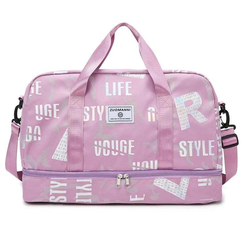 Dry wet separation fitness duffel bag letter print large capacity outdoor hiking - product image