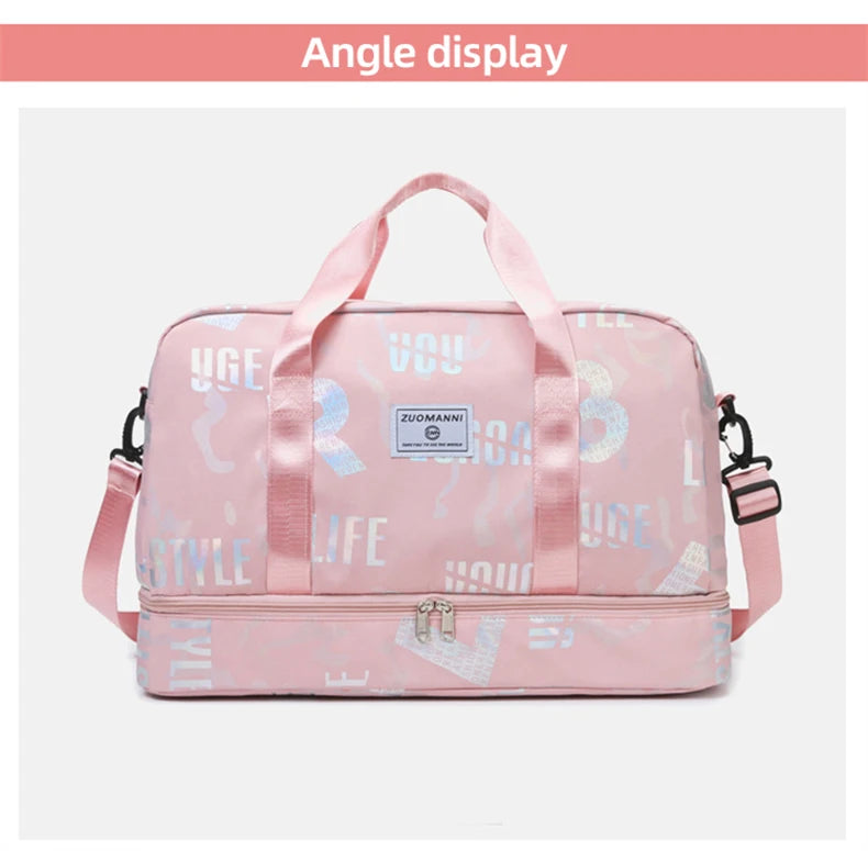 Dry wet separation fitness duffel bag letter print large capacity outdoor hiking - product image