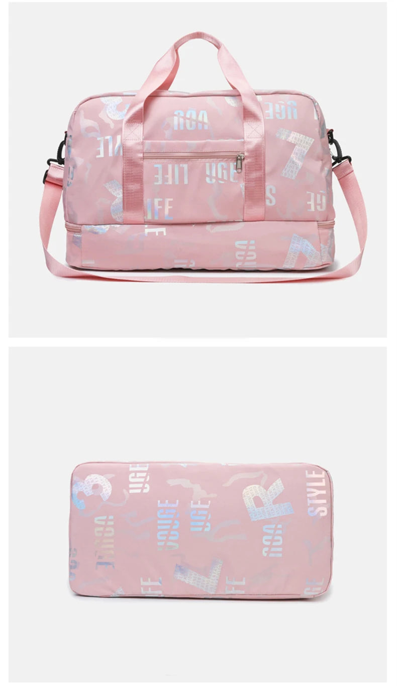 Dry wet separation fitness duffel bag letter print large capacity outdoor hiking - product image
