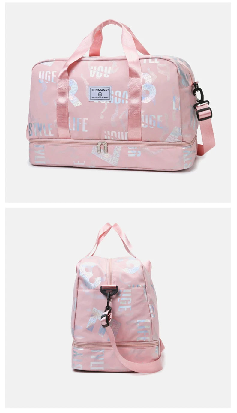 Dry wet separation fitness duffel bag letter print large capacity outdoor hiking - product image